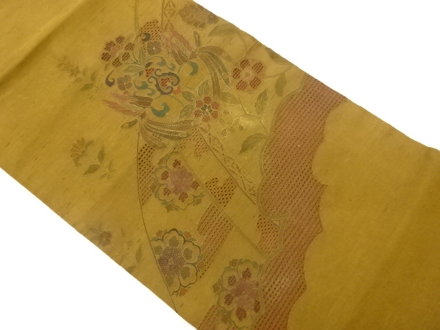 JAPANESE KIMONO / TSUMUGI SHANTOU EMBROIDERY SAGARA EMBROIDERY FACING 